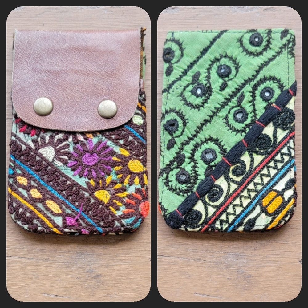 🍄🪬 Free People Boho Embroidered Repurposed vtg banjara hippie Wallet card case